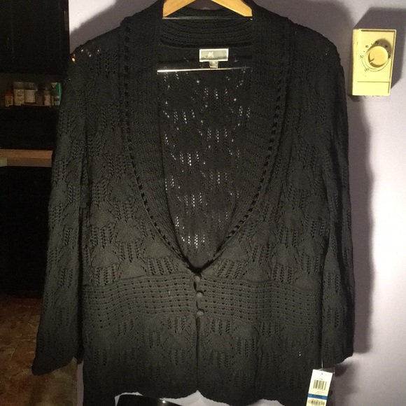 JM Collection Sweaters - JM COLLECTION CROCHET KNIT SHAWL COLLAR CARDIGAN